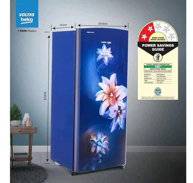 Voltas Beko, A Tata Product 183 L, 2-Star Single Door Direct Cool Refrigerator with Fresh Box Technology (RDC215C / 2S0WBR0M0000GO, Stella Blue)