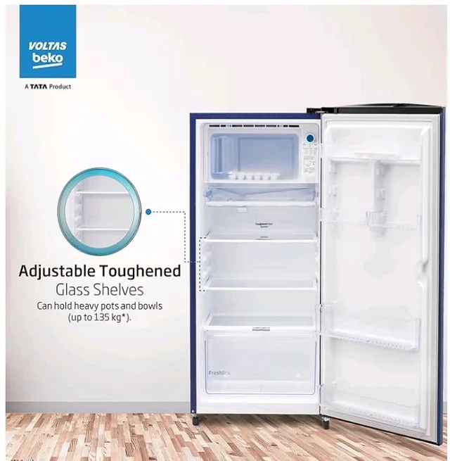 Voltas Beko, A Tata Product 183 L, 2-Star Single Door Direct Cool Refrigerator with Fresh Box Technology (RDC215C / 2S0WBR0M0000GO, Stella Blue)