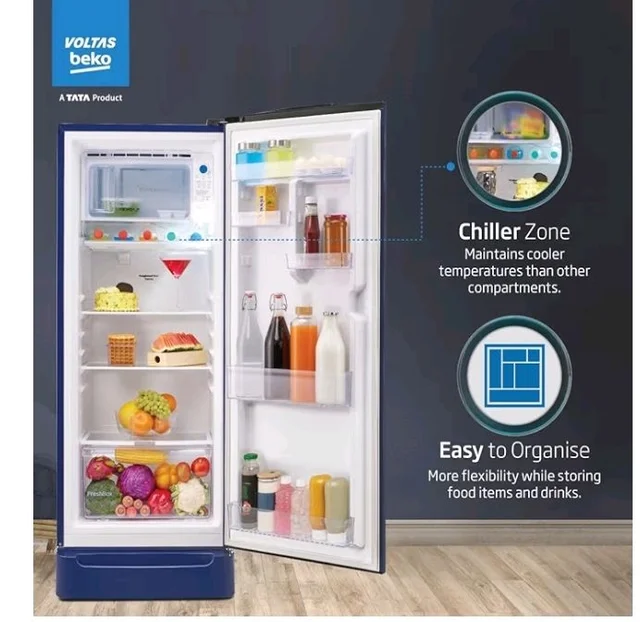 Voltas Beko, A Tata Product 183 L, 4-Star Single Door Direct Cool Refrigerator with Fresh Box Technology (2026 Model, RDC215A / 4W0BBR0M0B00GO, Bonita Blue, Base Drawer)