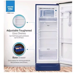 Voltas Beko, A Tata Product 183 L, 4-Star Single Door Direct Cool Refrigerator with Fresh Box Technology (2026 Model, RDC215A / 4W0BBR0M0B00GO, Bonita Blue, Base Drawer)