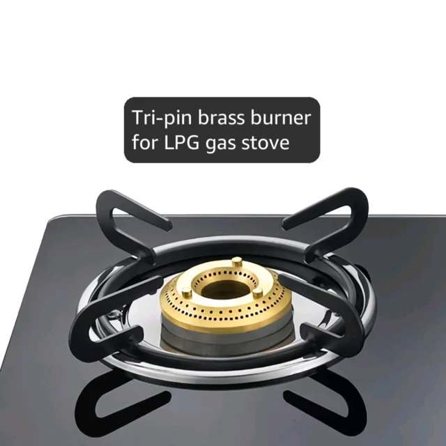 Prestige IRIS Toughened Glass-Top 2 Brass Burner LPG Gas Stove | Black | Spill Proof | Ergonomic Knobs | Tri-Pin Brass Burners |Open