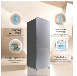 Haier 237 L 2 Star Frost Free Twin Inverter Double Door Bottom Mount Refrigerator with Extra Spacious 2X Veg Box (HEB-242EGSA-P, Moon Silver, 2026 Model)