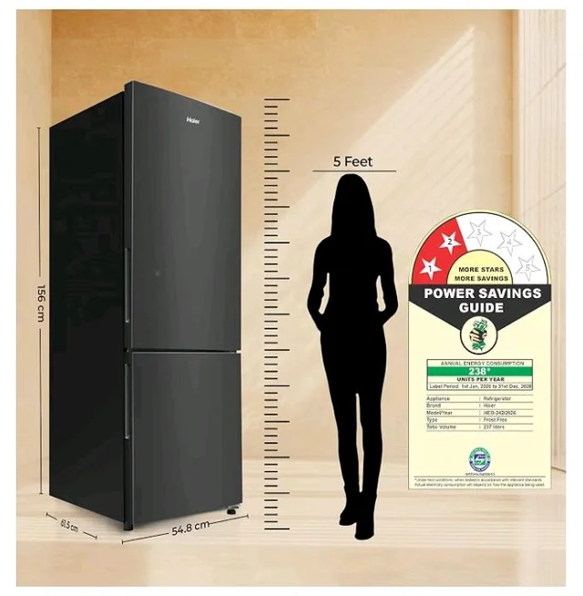 Haier 237 L 2 Star Frost Free Twin Inverter Double Door Bottom Mount Refrigerator with Extra Spacious 2X Veg Box (HEB-242EGBA-P, GE Black, 2026 Model)