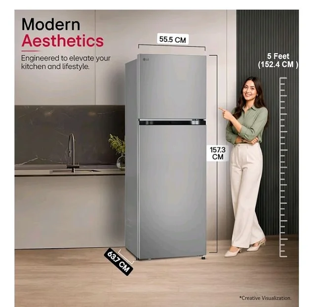 LG 251 L, 1 Star, Frost-Free Smart Inverter Double Door Refrigerator with Smart Mode (GLT2516WWPZ, Shiny Steel, Multi Air Flow Cooling with Max Fresh Zone, 2026 Model)