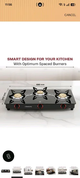 Butterfly Smart 3 Burner Glass Top Gas Stove | Manual Ignition | Scratch Resistant Toughened Glass | Brass Burners | Skid-proof Legs | 1 Year Manufacturer's Warranty | Black