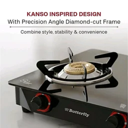 Butterfly Smart 3 Burner Glass Top Gas Stove | Manual Ignition | Scratch Resistant Toughened Glass | Brass Burners | Skid-proof Legs | 1 Year Manufacturer's Warranty | Black