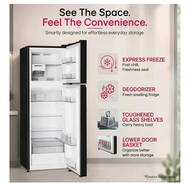 LG 251 L, 2 Star, Smart Inverter, Smart Mode, Frost-Free Double Door Refrigerator (GLT2526WWOB, Onyx Black, Multi Air Flow, Express Freeze, Deodorizer, Bigger Size & Better Cooling, 2026 Model)