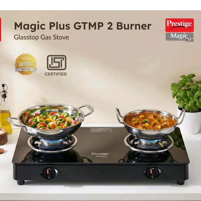 Prestige Magic plus Toughened Glass-Top 2 Brass Burner LPG Gas Stove(GTMP-02) | Black Spill Proof Design | Ergonomic Knob | Tri-Pin Burner
Amazon's Choice