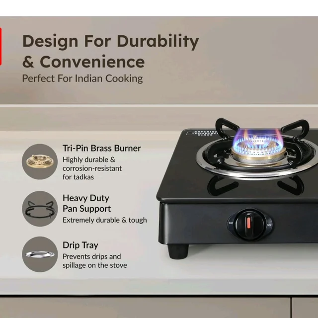 Prestige Magic plus Toughened Glass-Top 2 Brass Burner LPG Gas Stove(GTMP-02) | Black Spill Proof Design | Ergonomic Knob | Tri-Pin Burner
Amazon's Choice