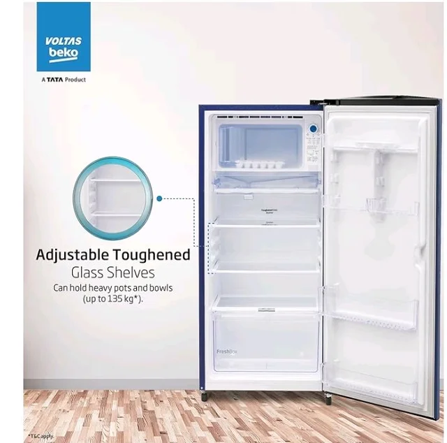 Voltas Beko, A Tata Product 183 L, 2-Star Single Door Direct Cool Refrigerator with Fresh Box Technology (RDC215C / 2S0XER0M0000GO, Hairline Blue)