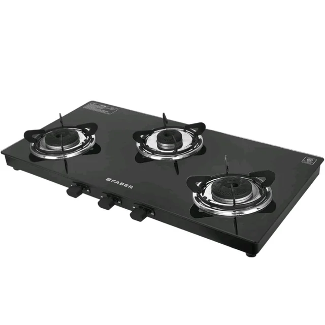 Faber Phoenix 3 Burner Cooktop | Black Glass Finish | Double Drip Tray | ABS Knobs | Pan Support |5 Yr Warranty on Burner & 2Yrs Comprehensive | Phoenix 3BA BK