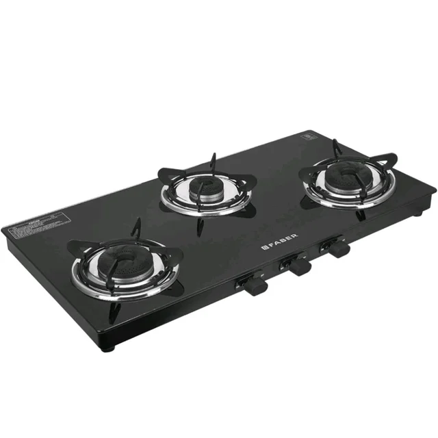Faber Phoenix 3 Burner Cooktop | Black Glass Finish | Double Drip Tray | ABS Knobs | Pan Support |5 Yr Warranty on Burner & 2Yrs Comprehensive | Phoenix 3BA BK