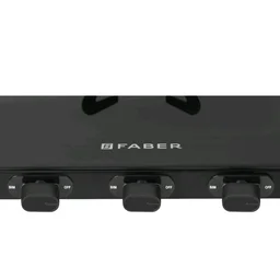 Faber Phoenix 3 Burner Cooktop | Black Glass Finish | Double Drip Tray | ABS Knobs | Pan Support |5 Yr Warranty on Burner & 2Yrs Comprehensive | Phoenix 3BA BK