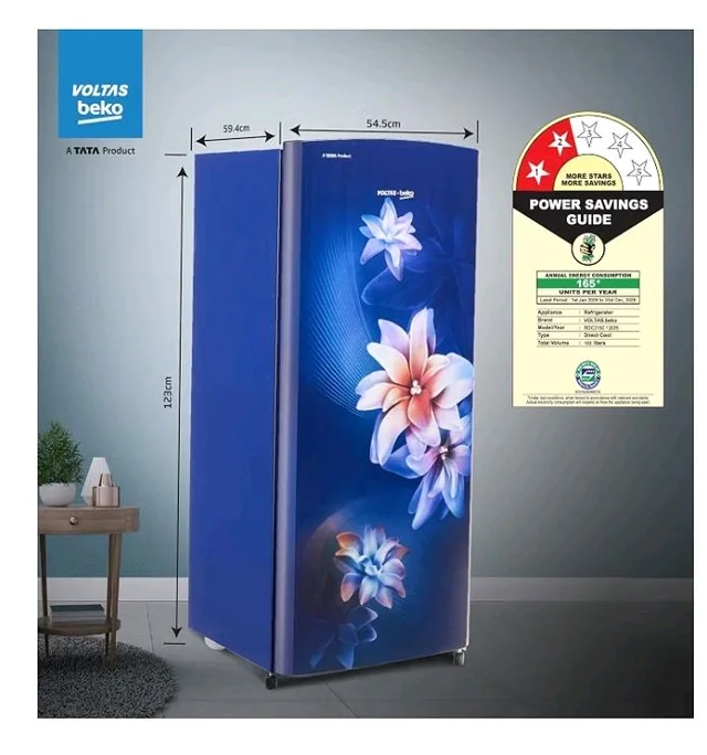 Voltas Beko, A Tata Product 183 L, 2-Star Single Door Direct Cool Refrigerator with Fresh Box Technology (RDC215C / 2S0WBR0M0000GO, Stella Blue)