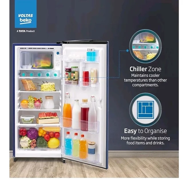 Voltas Beko, A Tata Product 183 L, 2-Star Single Door Direct Cool Refrigerator with Fresh Box Technology (RDC215C / 2S0WBR0M0000GO, Stella Blue)