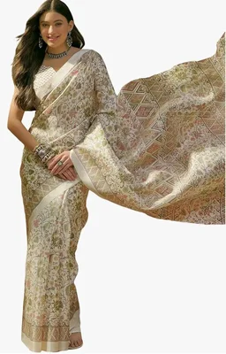 SIRIL Women's Cotton Printed Saree With Unstitched Blouse Piece