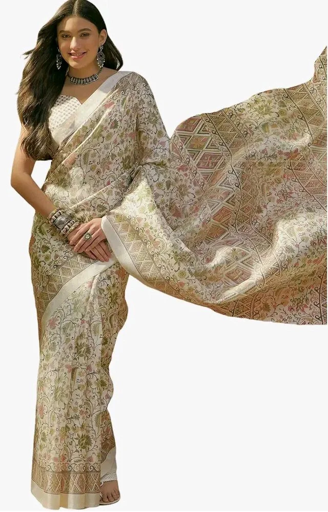 SIRIL Women's Cotton Printed Saree With Unstitched Blouse Piece