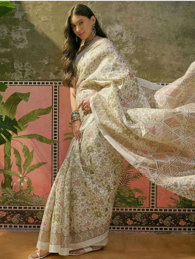 SIRIL Women's Cotton Printed Saree With Unstitched Blouse Piece