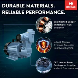 Havells Monoblock Water Motor Pump MP1 I1hp water pump | Copper Winding, High Flow Rate, 180-260 V Range | Overheat Protection, Durable, Rust Resistant | For Home, Apartment | 1 Yr Warranty.