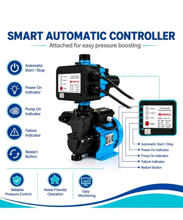 Havells 1hp Pressure Booster Pump for Home Upto 3-4 Bathroom and Kitchen I 1hp with Automatic pump controller IWater pump 1hp I 12 Months Warranty
100+ bought in past month
