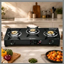White Swan Time Tech Gas Stove | Toughened Glass Top | Brass Burners | Auto Shut-off | Manual Ignition | LPG | ISI Certified | Nylon Knobs | 2 Year Warranty (3 Burner)