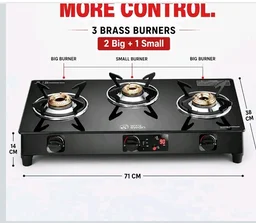 White Swan Time Tech Gas Stove | Toughened Glass Top | Brass Burners | Auto Shut-off | Manual Ignition | LPG | ISI Certified | Nylon Knobs | 2 Year Warranty (3 Burner)
