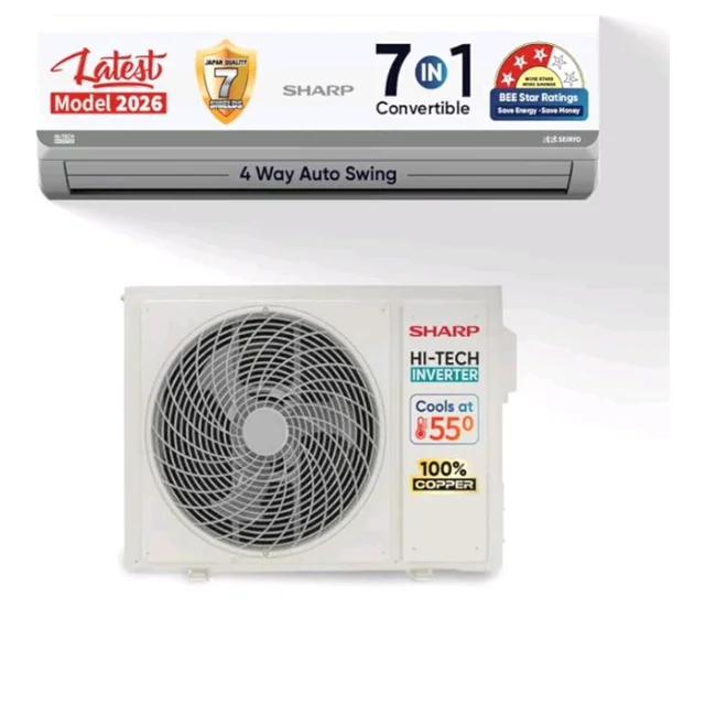 Sharp 0.95 Ton 3 star, New Star Rated,Split AC (4 Way Swing, 100% copper, Hi-Tech Inverter Compressor, 7in1 Convertible, Turbo cool, Dust filter) - AH-SI12V3B-GCN, White