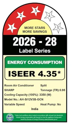 Sharp 0.95 Ton 3 star, New Star Rated,Split AC (4 Way Swing, 100% copper, Hi-Tech Inverter Compressor, 7in1 Convertible, Turbo cool, Dust filter) - AH-SI12V3B-GCN, White