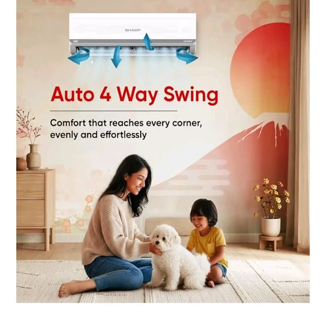 Sharp 0.95 Ton 3 star, New Star Rated,Split AC (4 Way Swing, 100% copper, Hi-Tech Inverter Compressor, 7in1 Convertible, Turbo cool, Dust filter) - AH-SI12V3B-GCN, White