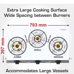 Vidiem Gas Stove S3 195 A Vector Plus (Silver) | 3 Burner Gas Stove Stainless Steel | ISI Certified | Manual Ignition | 5 Years Warranty