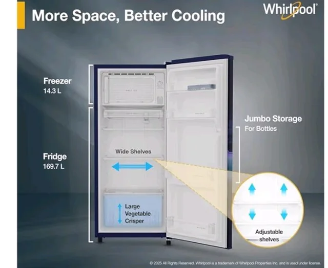 Whirlpool 184 L 2 Star Direct-Cool Single Door Refrigerator (205 WDE CLS 2S SAPPHIRE BLUE-Y, Blue, 2026 Model)