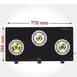 Vidiem Vantage 3 Burner Gas Stove| Manual Ignition | 7mm Thermally Treated Toughened Glass Cooktop | Extra-Large Cooking Surface | Heavy-Duty Brass Burners | ISI Certified | 2 Years Warranty |Y