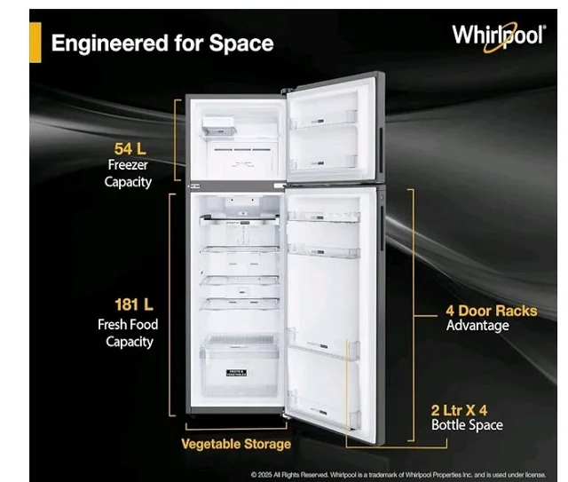 Whirlpool 308 L 3 Star Frost Free Inverter Double Door Refrigerator (IF INV ELT DF355 LUNAR STEEL (3S)-Y, 2026 Model)