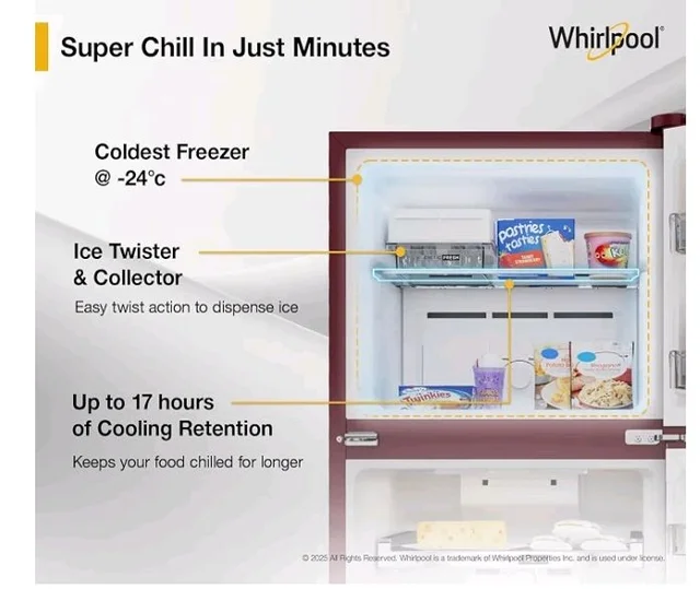 Whirlpool 235 L 2 Star Frost-free inverter Double Door Refrigerator (NEO SP278 PRM WINE ROSE(2S)-Y, 2026 Model)