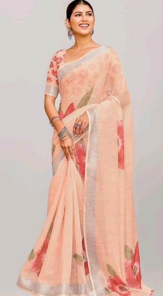 397
SIRIL Women's Cotton Linen Printed Saree with Unstitched Blouse Piece