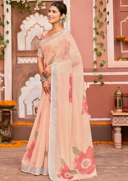 397
SIRIL Women's Cotton Linen Printed Saree with Unstitched Blouse Piece