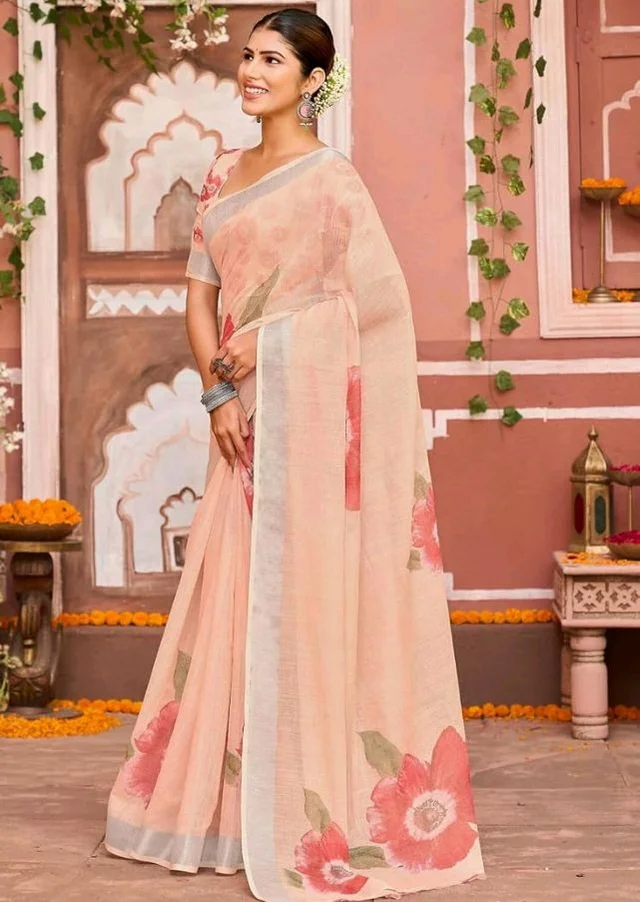 397
SIRIL Women's Cotton Linen Printed Saree with Unstitched Blouse Piece