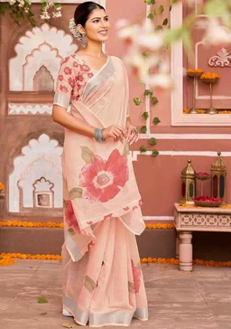 397
SIRIL Women's Cotton Linen Printed Saree with Unstitched Blouse Piece