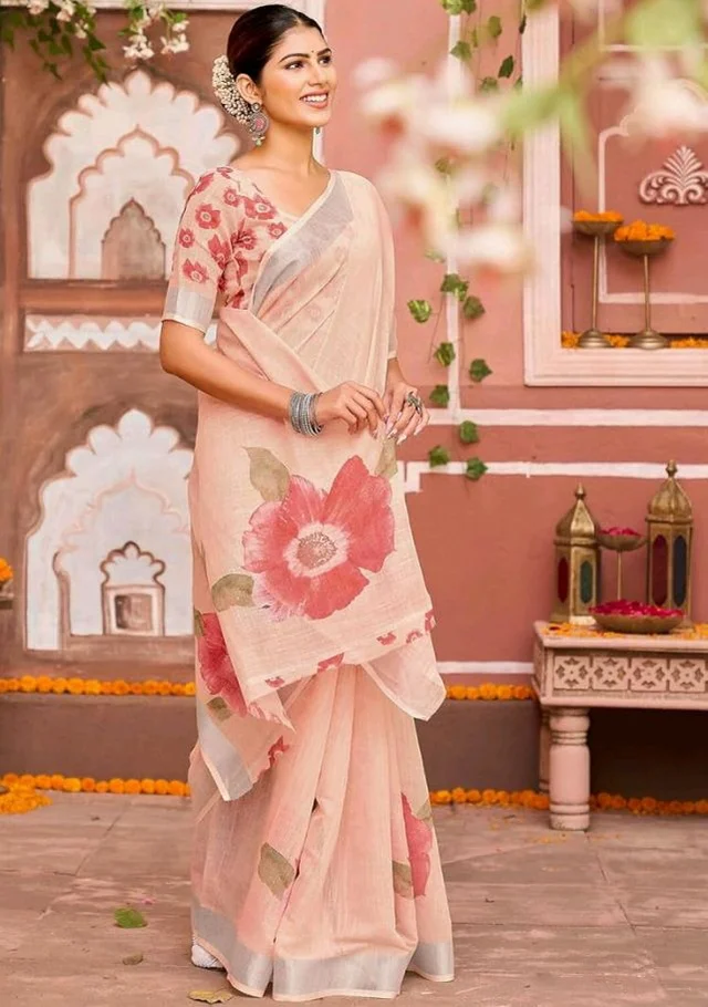 397
SIRIL Women's Cotton Linen Printed Saree with Unstitched Blouse Piece