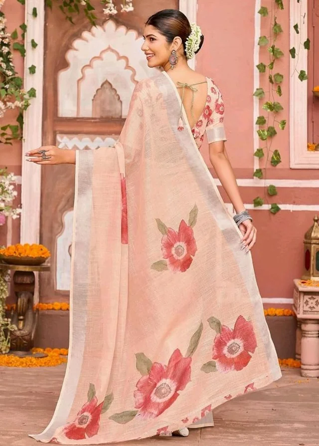 397
SIRIL Women's Cotton Linen Printed Saree with Unstitched Blouse Piece