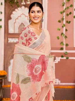 397
SIRIL Women's Cotton Linen Printed Saree with Unstitched Blouse Piece