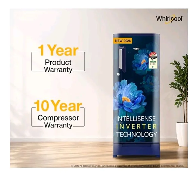 Whirlpool 192 L 4 Star Icemagic Powercool Direct-Cool Single Door Refrigerator with Base Drawer (215 IMPC ROY 4S SAPPHIRE PEONY-Y, Blue, 2026 Model)