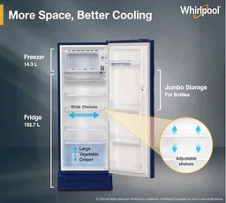 Whirlpool 207 L 5 Star Icemagic Pro Inverter Direct-Cool Single Door Refrigerator (230 IMPRO ROY 5S INV SAPPHIRE PEONY-Y, Blue, 2026 Model)
