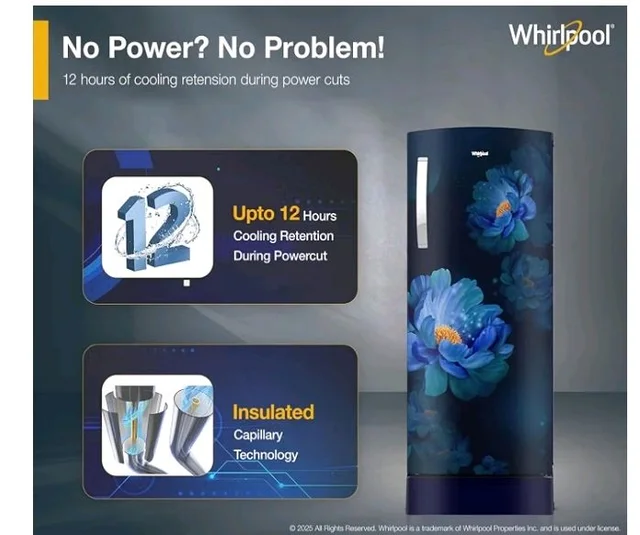 Whirlpool 207 L 5 Star Icemagic Pro Inverter Direct-Cool Single Door Refrigerator (230 IMPRO ROY 5S INV SAPPHIRE PEONY-Y, Blue, 2026 Model)
