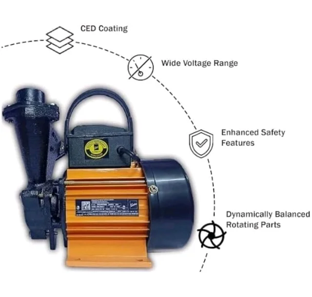 Kirloskar Mini Anisa I Centrifugal Water Pump, 1 HP, 24 Metres Head, 2600 LPH Discharge Capacity, Self Priming, Pure Copper Winding