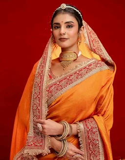 SIRIL Women's Vichitra Silk Sequins Embroidery Lace Saree With Unstitched Blouse Piece