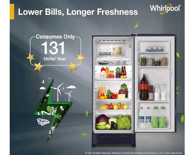 Whirlpool 184 L 5 Star Direct-Cool Single Door Refrigerator with Intellisense Inverter Compressor (205 WDE ROY 5S Inv SAPPHIRE SPRING-Y, Blue, 2026 Model)