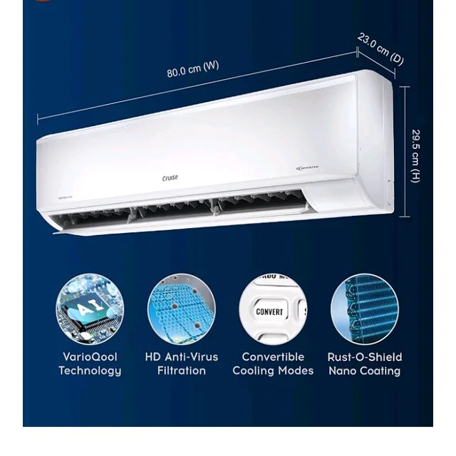 Cruise 1 Ton 3 Star VarioQool Inverter Split AC (2026, CWCVBM-VQ1D123)
Fast Cooling at 50 °C | 80–110 sq ft |100% Copper | Convertible 5-in-1 | Monsoon Comfort | PM 2.5 Filter | Anti-Rust Tech