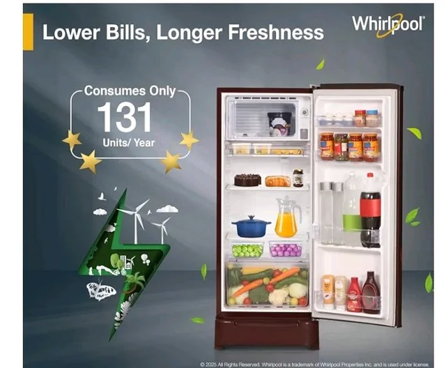Whirlpool 184 L 5 Star Direct-Cool Single Door Refrigerator with Intellisense Inverter Compressor (205 WDE ROY 5S Inv WINE SPRING-Y, Red, 2026 Model)