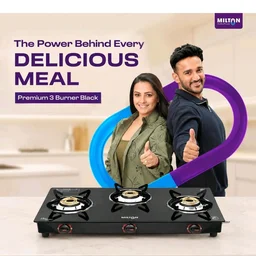 ILTON Premium 3 Burner Black Manual Ignition Glass Top Gas Stove, (ISI Certified